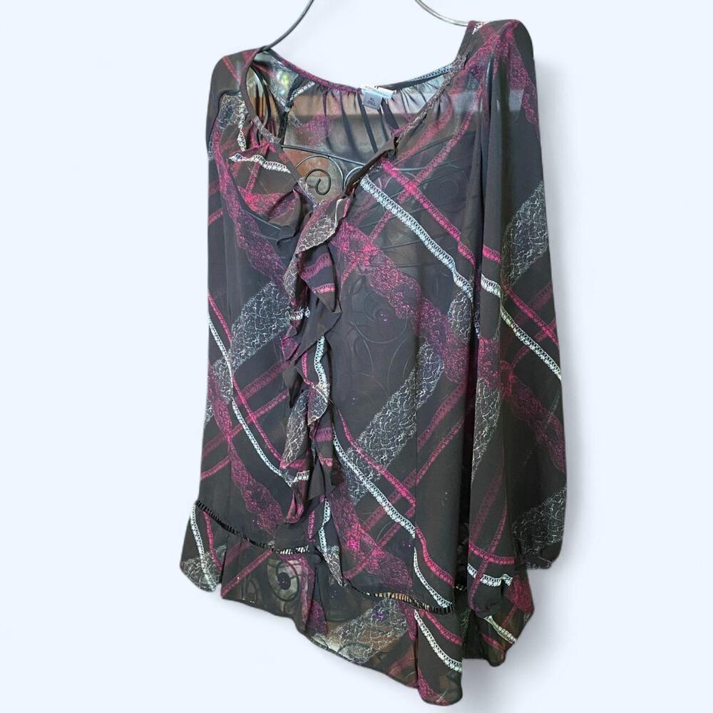 Worthington VINTAGE Y2K GRUNGE SHEER PLAID BLOUSE